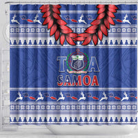 Toa Samoa Rugby Christmas Shower Curtain Ula Fala Samoan Pattern Blue - Polynesian Pride
