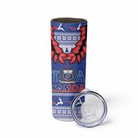 Toa Samoa Rugby Christmas Skinny Tumbler Ula Fala Samoan Pattern Blue - Polynesian Pride