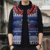Personalised Toa Samoa Rugby Christmas Sleeveless Puffer Jacket Ula Fala Samoan Pattern Blue - Polynesian Pride