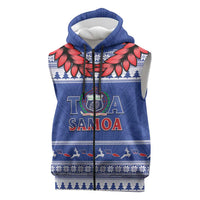 Personalised Toa Samoa Rugby Christmas Sleeveless Zip Hoodie Ula Fala Samoan Pattern Blue LT14 Blue - Polynesian Pride