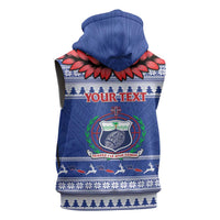 Personalised Toa Samoa Rugby Christmas Sleeveless Zip Hoodie Ula Fala Samoan Pattern Blue LT14 - Polynesian Pride