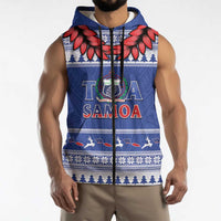 Personalised Toa Samoa Rugby Christmas Sleeveless Zip Hoodie Ula Fala Samoan Pattern Blue LT14 - Polynesian Pride