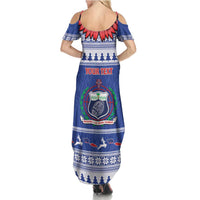Personalised Toa Samoa Rugby Christmas Summer Maxi Dress Ula Fala Samoan Pattern Blue LT14 - Polynesian Pride