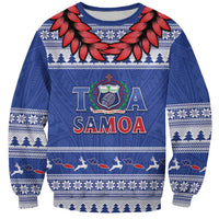 Personalised Toa Samoa Rugby Christmas Sweatshirt Ula Fala Samoan Pattern Blue - Polynesian Pride