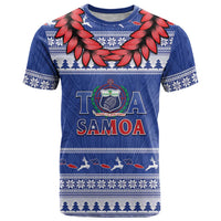 Personalised Toa Samoa Rugby Christmas T Shirt Ula Fala Samoan Pattern Blue LT14 Blue - Polynesian Pride