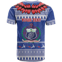 Personalised Toa Samoa Rugby Christmas T Shirt Ula Fala Samoan Pattern Blue LT14 - Polynesian Pride