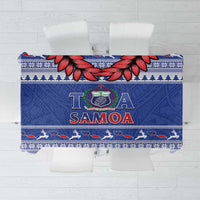 Toa Samoa Rugby Christmas Tablecloth Ula Fala Samoan Pattern Blue - Polynesian Pride