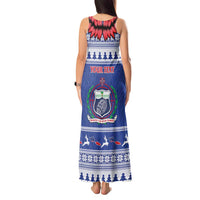 Personalised Toa Samoa Rugby Christmas Tank Maxi Dress Ula Fala Samoan Pattern Blue - Polynesian Pride