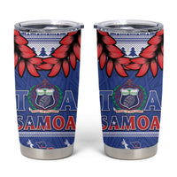 Toa Samoa Rugby Christmas Tumbler Cup Ula Fala Samoan Pattern Blue - Polynesian Pride