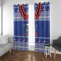 Toa Samoa Rugby Christmas Window Curtain Ula Fala Samoan Pattern Blue - Polynesian Pride