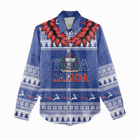 Personalised Toa Samoa Rugby Christmas Women Casual Shirt Ula Fala Samoan Pattern Blue - Polynesian Pride