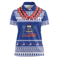 Personalised Toa Samoa Rugby Christmas Women Polo Shirt Ula Fala Samoan Pattern Blue LT14 Female Blue - Polynesian Pride