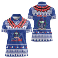 Personalised Toa Samoa Rugby Christmas Women Polo Shirt Ula Fala Samoan Pattern Blue LT14 - Polynesian Pride