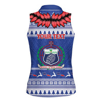 Personalised Toa Samoa Rugby Christmas Women Sleeveless Polo Shirt Ula Fala Samoan Pattern Blue - Polynesian Pride