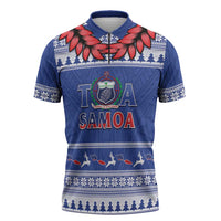Personalised Toa Samoa Rugby Christmas Zipper Polo Shirt Ula Fala Samoan Pattern Blue LT14 Blue - Polynesian Pride