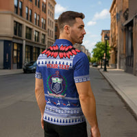 Personalised Toa Samoa Rugby Christmas Zipper Polo Shirt Ula Fala Samoan Pattern Blue LT14 - Polynesian Pride