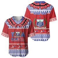 Personalised Toa Samoa Rugby Christmas Baseball Jersey Ula Fala Samoan Pattern Red LT14 - Polynesian Pride