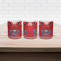 Toa Samoa Rugby Christmas Ceramic Mug Ula Fala Samoan Pattern Red - Polynesian Pride