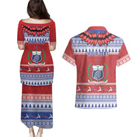 Personalised Toa Samoa Rugby Christmas Couples Matching Puletasi and Hawaiian Shirt Ula Fala Samoan Pattern Red LT14 - Polynesian Pride
