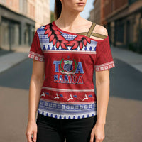 Personalised Toa Samoa Rugby Christmas Cross Shoulder Shirt Ula Fala Samoan Pattern Red LT14 - Polynesian Pride