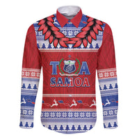 Personalised Toa Samoa Rugby Christmas Family Matching Long Sleeve Bodycon Dress and Hawaiian Shirt Ula Fala Samoan Pattern Red - Polynesian Pride