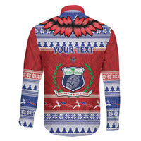 Personalised Toa Samoa Rugby Christmas Family Matching Long Sleeve Bodycon Dress and Hawaiian Shirt Ula Fala Samoan Pattern Red - Polynesian Pride