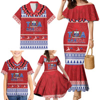 Personalised Toa Samoa Rugby Christmas Family Matching Mermaid Dress and Hawaiian Shirt Ula Fala Samoan Pattern Red - Polynesian Pride