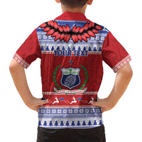 Personalised Toa Samoa Rugby Christmas Family Matching Off The Shoulder Long Sleeve Dress and Hawaiian Shirt Ula Fala Samoan Pattern Red - Polynesian Pride