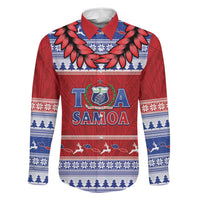 Personalised Toa Samoa Rugby Christmas Family Matching Off The Shoulder Long Sleeve Dress and Hawaiian Shirt Ula Fala Samoan Pattern Red - Polynesian Pride