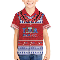 Personalised Toa Samoa Rugby Christmas Family Matching Off The Shoulder Long Sleeve Dress and Hawaiian Shirt Ula Fala Samoan Pattern Red - Polynesian Pride