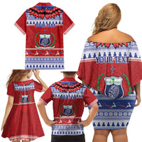 Personalised Toa Samoa Rugby Christmas Family Matching Off Shoulder Short Dress and Hawaiian Shirt Ula Fala Samoan Pattern Red - Polynesian Pride