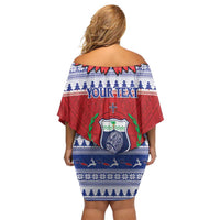 Personalised Toa Samoa Rugby Christmas Family Matching Off Shoulder Short Dress and Hawaiian Shirt Ula Fala Samoan Pattern Red - Polynesian Pride