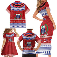 Personalised Toa Samoa Rugby Christmas Family Matching Short Sleeve Bodycon Dress and Hawaiian Shirt Ula Fala Samoan Pattern Red - Polynesian Pride
