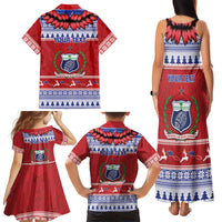 Personalised Toa Samoa Rugby Christmas Family Matching Tank Maxi Dress and Hawaiian Shirt Ula Fala Samoan Pattern Red - Polynesian Pride
