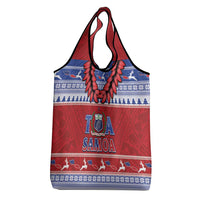 Toa Samoa Rugby Christmas Grocery Bag Ula Fala Samoan Pattern Red - Polynesian Pride