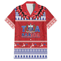 Personalised Toa Samoa Rugby Christmas Hawaiian Shirt Ula Fala Samoan Pattern Red LT14 Red - Polynesian Pride