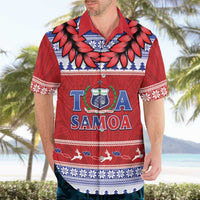 Personalised Toa Samoa Rugby Christmas Hawaiian Shirt Ula Fala Samoan Pattern Red LT14 - Polynesian Pride