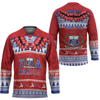 Personalised Toa Samoa Rugby Christmas Hockey Jersey Ula Fala Samoan Pattern Red - Polynesian Pride