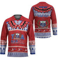 Personalised Toa Samoa Rugby Christmas Hockey Jersey Ula Fala Samoan Pattern Red LT14 - Polynesian Pride