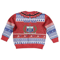 Personalised Toa Samoa Rugby Christmas Kid Ugly Christmas Sweater Ula Fala Samoan Pattern Red - Polynesian Pride