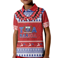 Personalised Toa Samoa Rugby Christmas Kid Polo Shirt Ula Fala Samoan Pattern Red LT14 Kid Red - Polynesian Pride