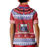 Personalised Toa Samoa Rugby Christmas Kid Polo Shirt Ula Fala Samoan Pattern Red LT14 - Polynesian Pride