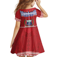 Personalised Toa Samoa Rugby Christmas Kid Short Sleeve Dress Ula Fala Samoan Pattern Red LT14 - Polynesian Pride