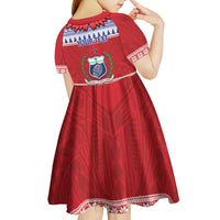 Personalised Toa Samoa Rugby Christmas Kid Short Sleeve Dress Ula Fala Samoan Pattern Red LT14 - Polynesian Pride