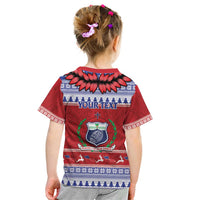 Personalised Toa Samoa Rugby Christmas Kid T Shirt Ula Fala Samoan Pattern Red LT14 - Polynesian Pride