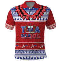 Personalised Toa Samoa Rugby Christmas Polo Shirt Ula Fala Samoan Pattern Red LT14 Red - Polynesian Pride