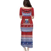 Personalised Toa Samoa Rugby Christmas Puletasi Ula Fala Samoan Pattern Red LT14 - Polynesian Pride