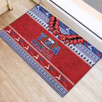 Toa Samoa Rugby Christmas Rubber Doormat Ula Fala Samoan Pattern Red - Polynesian Pride