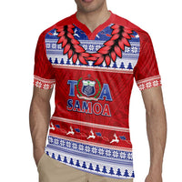 Personalised Toa Samoa Rugby Christmas Rugby Jersey Ula Fala Samoan Pattern Red LT14 - Polynesian Pride
