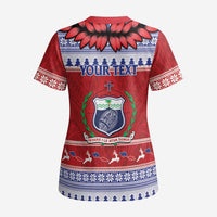 Personalised Toa Samoa Rugby Christmas Scrub Top Ula Fala Samoan Pattern Red - Polynesian Pride